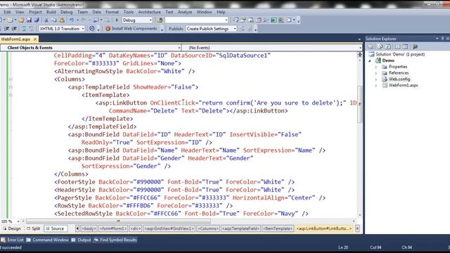 JavaScript confirm on gridview delete смотреть онлайн