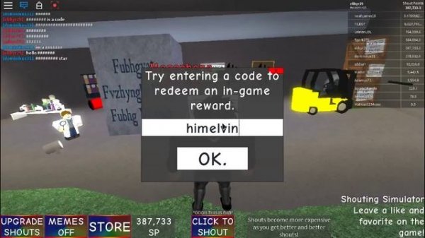 roblox Shouting Simulator. 2 codes