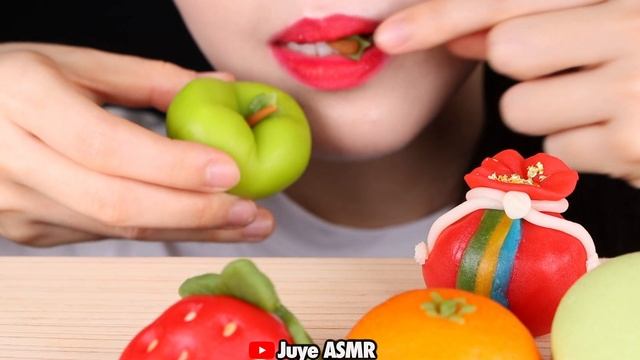 ASMR FRUIT WAGASHI, FRUIT RICE CAKE, PEACH MOCHI, STRAWBERRY MOCHI, MUKBANG, 먹방, REAL EATING SOUNDS