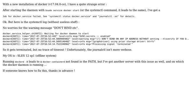 Unix & Linux: Docker daemon not starting without error смотреть онлайн
