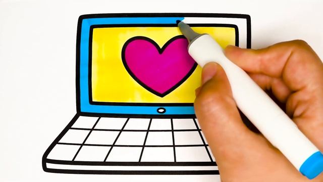 Laptop Drawing picture for children - coloring pages for kids | Kompyuter Bolalar uchun rasm chizis смотреть онлайн