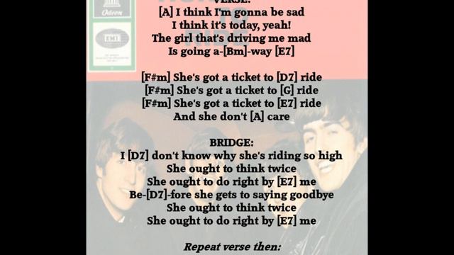 "Ticket To Ride." Beatles Easy Play Chords смотреть онлайн