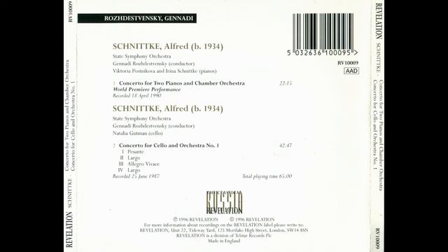 Schnittke - Cello Concerto No.1 (Gutman • USSR SO - Rozhdestvensky)