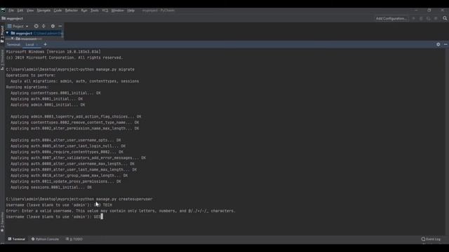 Python django creating superuser смотреть онлайн