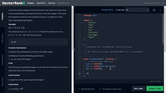 Mini Max Sum | Hackerrank Solution | Golang смотреть онлайн