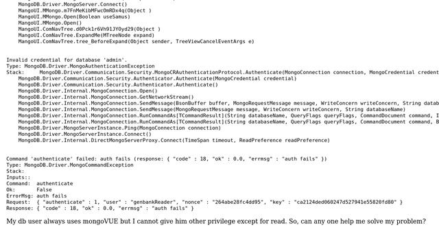 MongoVUE connect to mongodb with authencation failed! смотреть онлайн