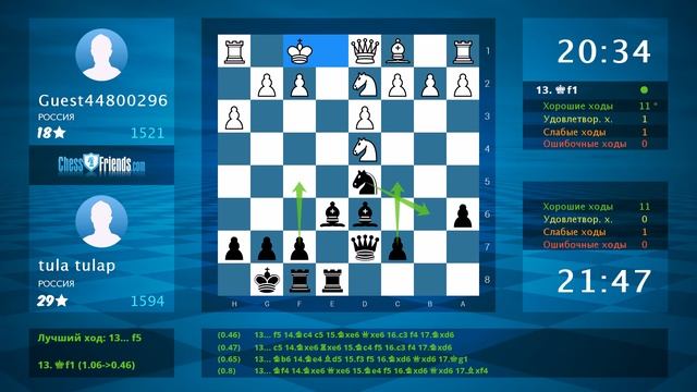 Анализ шахматной партии: Guest44800296 - tula tulap, 0-1 (по ChessFriends.com) смотреть онлайн