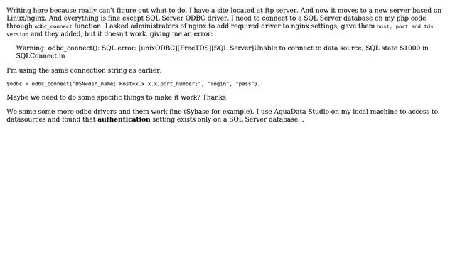 ODBC SQL Server driver on Linux/nginx смотреть онлайн