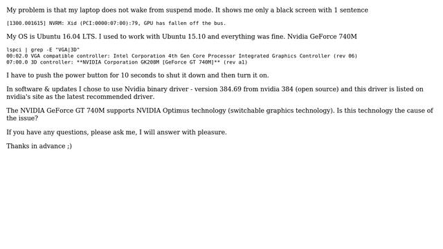 Ubuntu: Suspend fails, GPU has fallen off the bus (Nvidia смотреть онлайн