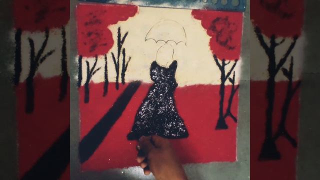 Girl With Umbrella Rangoli | Poster Rangoli | Red Background #newrangoli #attractive #trendingvideo