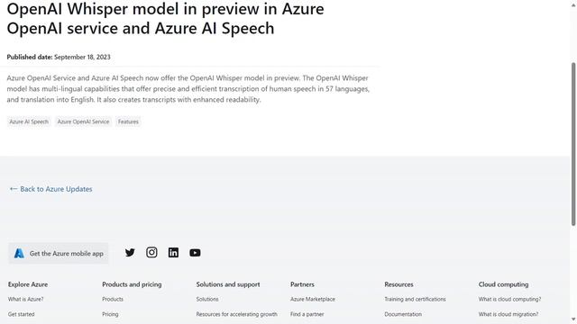 OpenAI Whisper model enters preview in Azure OpenAI... - Azure Daily Minute Podcast - 19-SEP-2023 смотреть онлайн