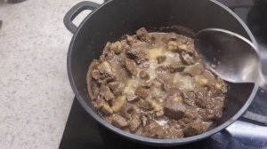 264.Говяжье сердце жаренное с луком.