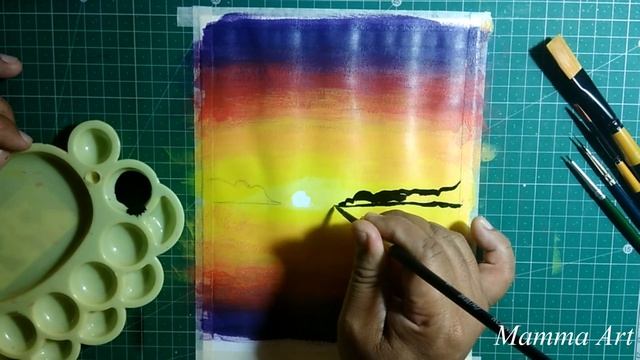 Easy Sunrise Scenery Painting with Acrylic colour for beginners - Step by Step drawing смотреть онлайн