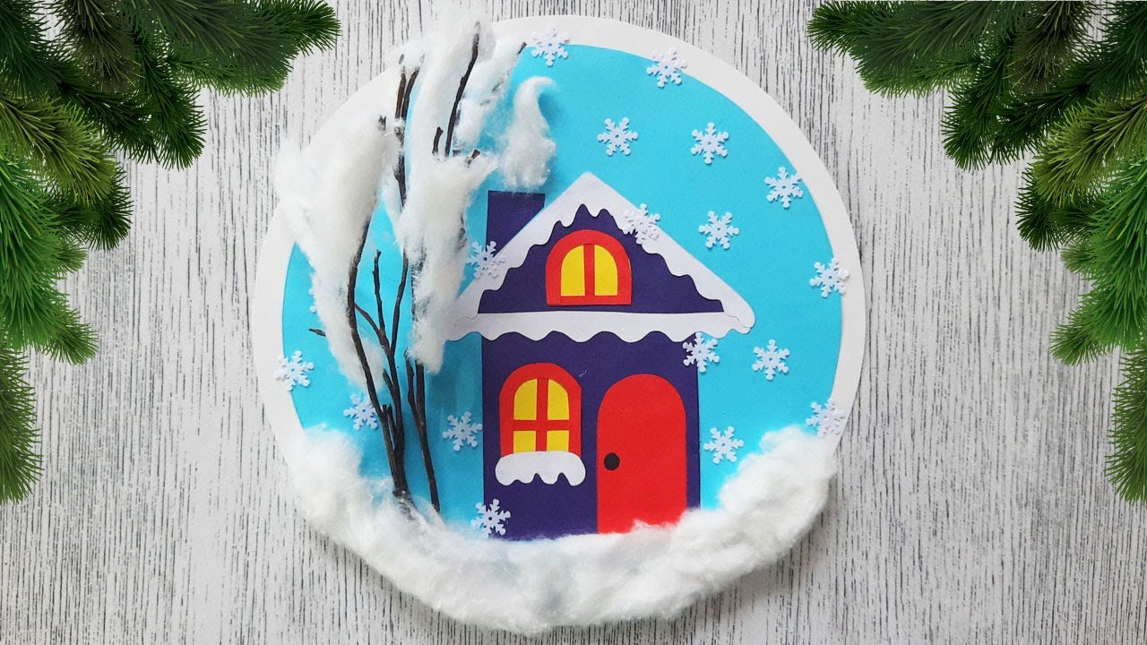 Объемная аппликация на тему "Зима" из бумаги. Зимний пейзаж. Зимние поделки в детский сад и школу смотреть онлайн