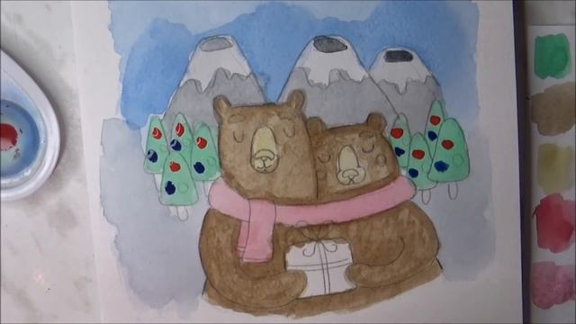 ▶новогодняя идея для скетчбука (акварелью)??? смотреть онлайн