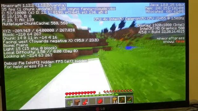 Playing Minecraft On Intel Celeron J3455 HD500 NUC6CAY