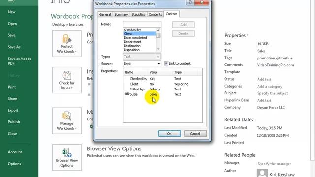 Excel 2016: Workbook Properties смотреть онлайн