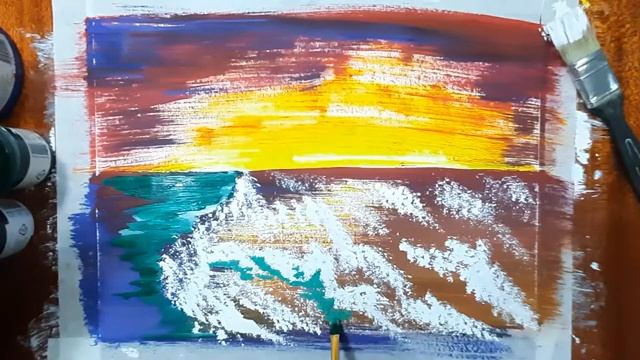 Как нарисовать волны на море, гуашью. Рисуем бушующее море, гуашью. Рисуем море легко. смотреть онлайн