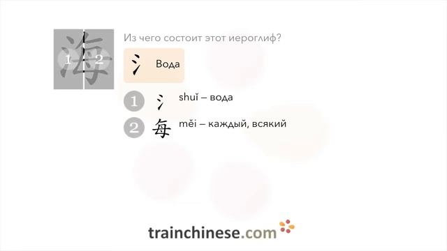 Как пишется 海 (hǎi) – море — порядок черт, ключ, примеры и произношение смотреть онлайн