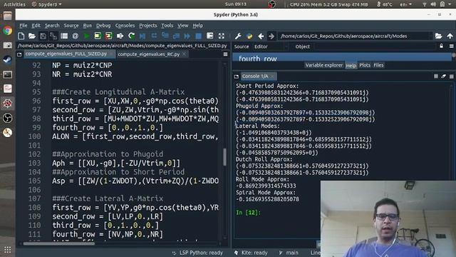 Python Code to Solve for Dynamic Modes of a Full Sized and RC Aircraft смотреть онлайн