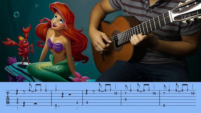 Little Mermaid on guitar 3 difficulty levels + tablature смотреть онлайн