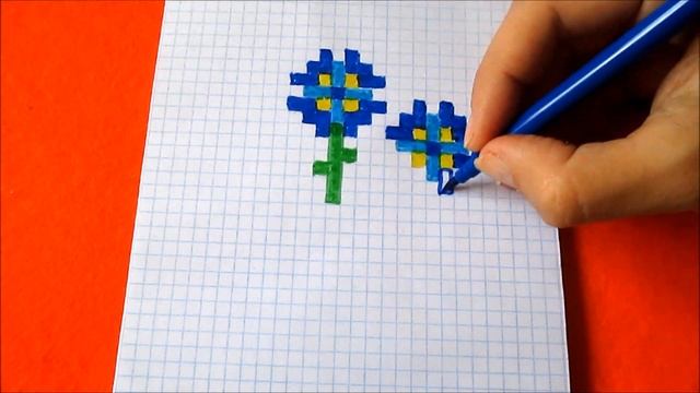 Васильки в Вазе Как рисовать по клеточкам в тетради Пиксель Арт смотреть онлайн