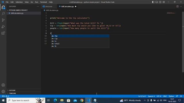 Restaurant Bill Tip Calculator Using Python & VS Code | Python Project Simple | Learn Python смотреть онлайн