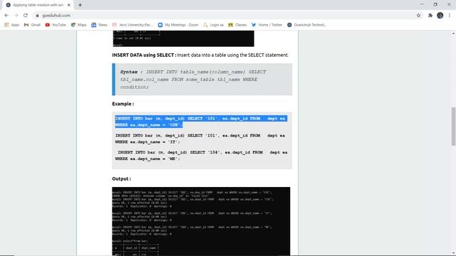 Applying table creation with select, Insert data using select, Renaming on database Tables. смотреть онлайн