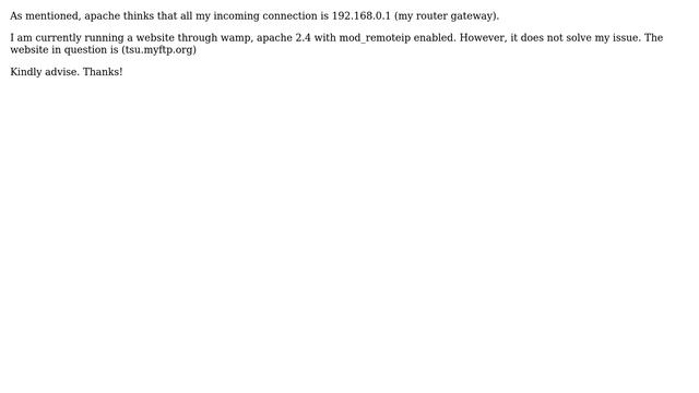 Apache seeing all incoming connection as 192.168.0.1 смотреть онлайн