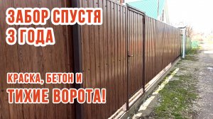Краска, бетон и ТИХИЕ ОТКАТНЫЕ ВОРТА! Что стало с забором? Забор из профнастила спустя 3 года.