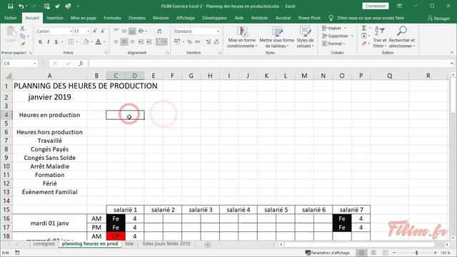 Excel - 2 Opérationnel - Exercice Créer un planning des heures en production смотреть онлайн
