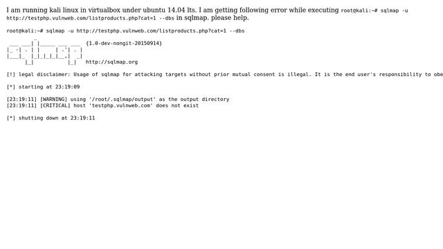 Error: host 'testphp.vulnweb.com' does not exist on sqlmap kali linux? смотреть онлайн
