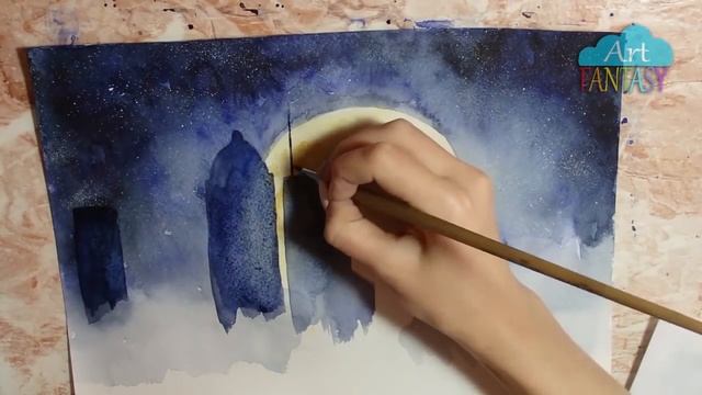 РИСУЕМ НОЧНОЙ ГОРОД (АКВАРЕЛЬ) смотреть онлайн