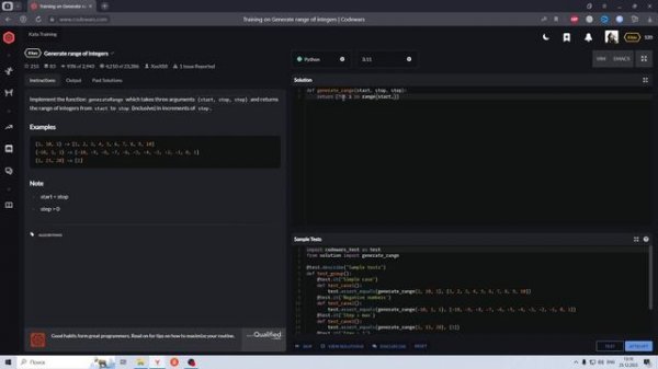 Решение задач Code Wars на Python. Generate range of integers. 8 kyu