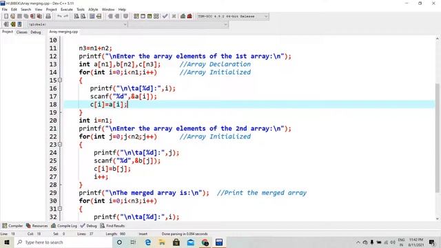 How to merge two arrays?Here is the best solution to merge two arrays.C Programming. смотреть онлайн