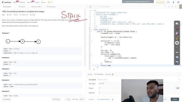 Convert Binary Number in a Linked List to Integer (with 2 Approc.) | LEETCODE - 1290 | Easy solutio смотреть онлайн
