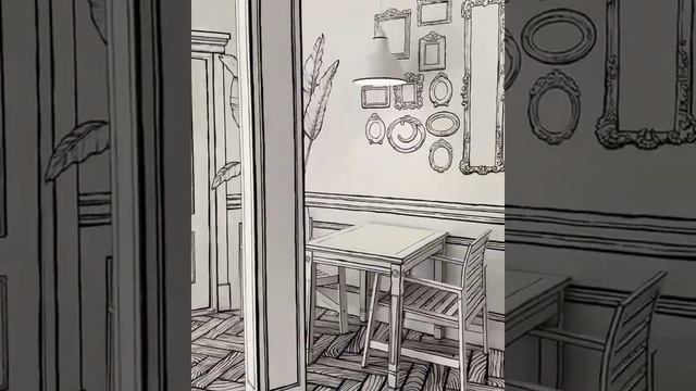 Монохромная кофейня. Очень не обычно, будто сделана из картона. смотреть онлайн