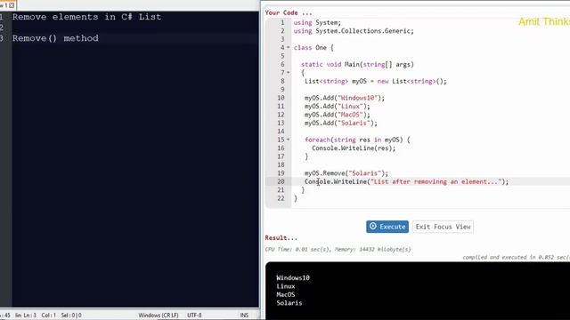 Remove() method in C# Lists | Remove elements from a List смотреть онлайн