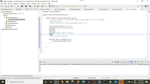 Java Programs:1.How to create single dimensional Array смотреть онлайн