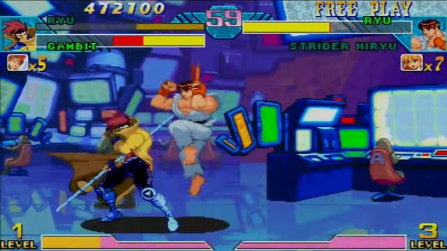 Marvel vs Capcom Origin Ryu & Gambit Playthrough смотреть онлайн