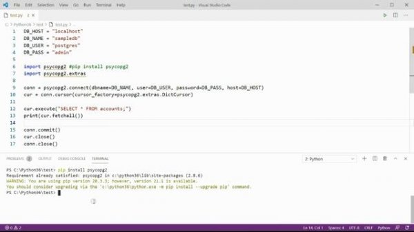 PostgreSQL database connect in python psycopg2