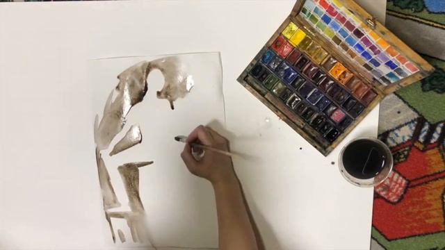 Рисуем на удалёнке. Силуэт фигуры человека. Акварель. смотреть онлайн