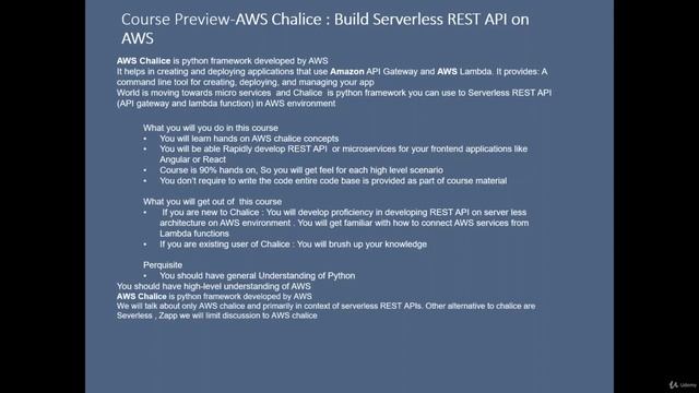 AWS Chalice : Build Serverless REST APIs on AWS - learn Other IT & Software смотреть онлайн