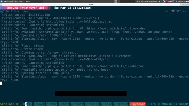 twitch-curses -- Twitch Terminal Browser - Linux TUI смотреть онлайн