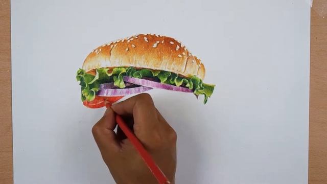 HAMBURGER. Food Drawing/Realistic Drawing/Color Pencil Drawing/ смотреть онлайн