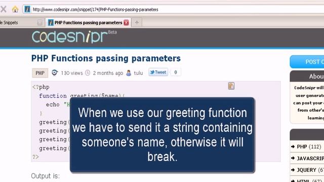 PHP Tutorial : PHP Functions passing parameters смотреть онлайн