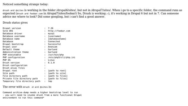 Drupal: Drush ard is working for D6, not for D7 ＞ bootstrap error смотреть онлайн