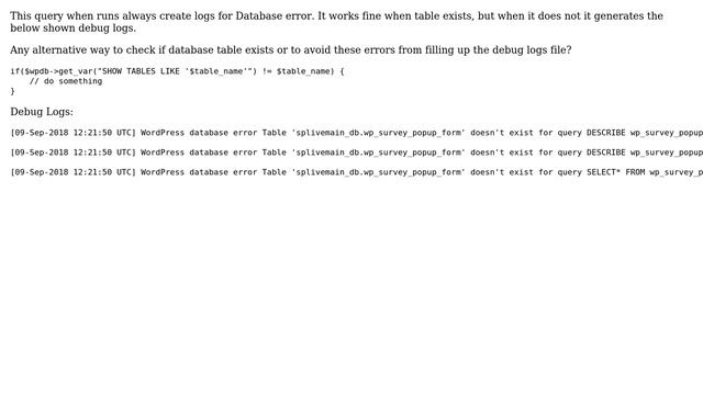 Wordpress: How to properly check if a table exists in WordPress Database using Show Tables Query? смотреть онлайн
