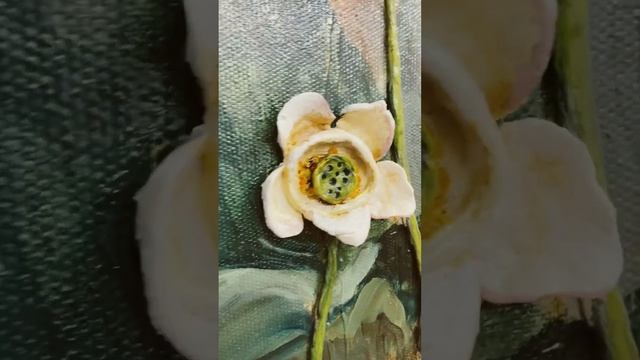 «Индийские журавли» , большая картина маслом с объёмными элементами 100*80 см. смотреть онлайн