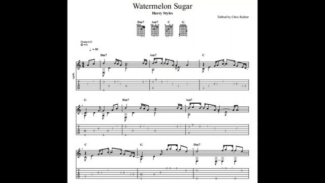 Harry Styles: Watermelon Sugar with tablature/sheet music for solo fingerstyle guitar смотреть онлайн